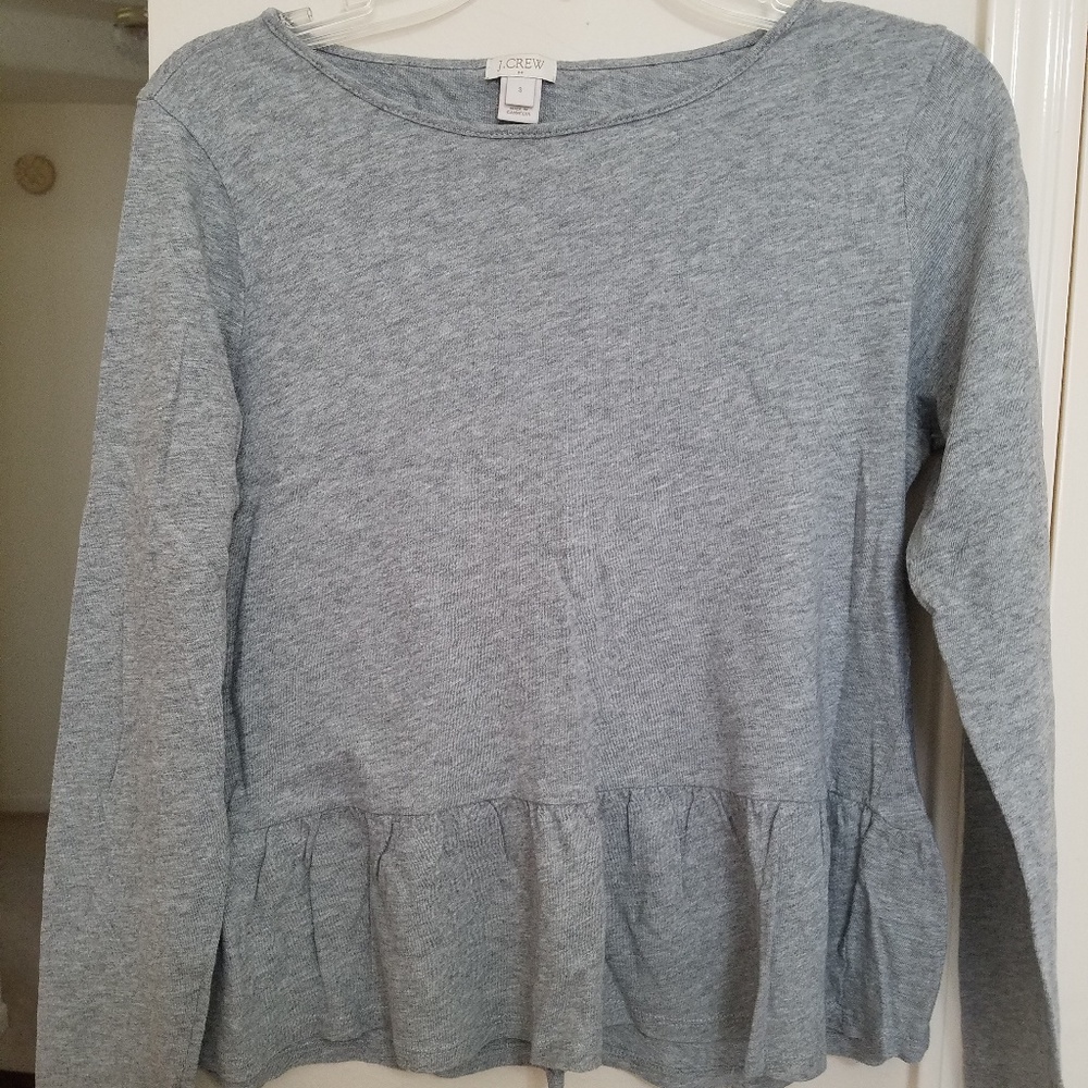JCrew Gray Peplum Long Sleeve Shirt